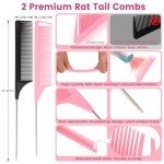 6 Pack Hair Styling Comb Set in Black & Pink