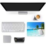 Auhoahsil Mouse Pad, Square Beach Style Anti-Slip Rubber Mousepad with Stitched Edges for Gaming Office Laptop Computer Men Women Kids, Cute Custom Pattern Mouse Mat, Beach and Coconut Trees Design
