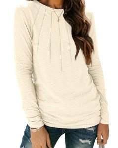 Trendy Apricot Long Sleeve Crew Neck Tee