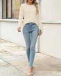 Trendy Apricot Long Sleeve Crew Neck Tee