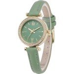 Elegant Women's Green Quartz Watch with Leather Strap