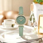 Elegant Women's Green Quartz Watch with Leather Strap