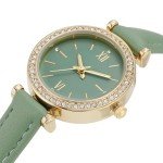 Elegant Women's Green Quartz Watch with Leather Strap