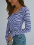 Striped Long Sleeve Women's Scoop Neck T-Shirt