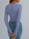 Striped Long Sleeve Women's Scoop Neck T-Shirt