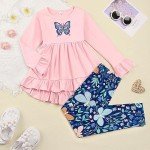 Girls' Ruffle Hem Top & Floral Pants Set