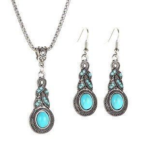 Boho Green Earrings and Necklace Set for Women