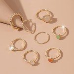 8pc Silver Star & Moon Knuckle Ring Set