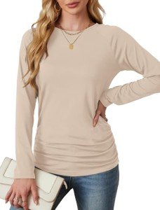 Women's Long Sleeve Crewneck T-Shirts - Apricot