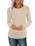 Women's Long Sleeve Crewneck T-Shirts - Apricot