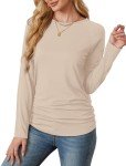 Women's Long Sleeve Crewneck T-Shirts - Apricot