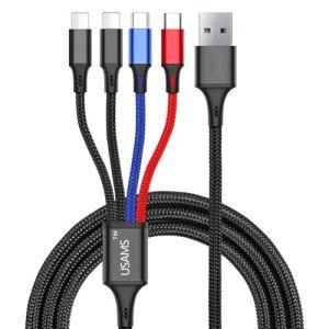 USAMS Multi Charging Cable 2Pack 4FT 4 in 1 Nylon Braided USB Fast Charging Cord Adapter Type C Micro Port Compatible Cell Phones Tablets and More