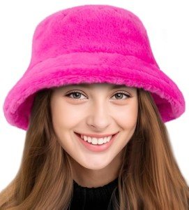 Fluffy Faux Fur Winter Bucket Hat - Rose