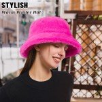 Fluffy Faux Fur Winter Bucket Hat - Rose