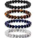 Men's Tiger Eye Beaded Bracelet Set - 4pcs