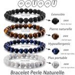 Men's Tiger Eye Beaded Bracelet Set - 4pcs