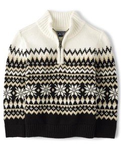 Toddler Quarter Zip Sweater in Black Fairisle