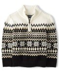 Toddler Quarter Zip Sweater in Black Fairisle
