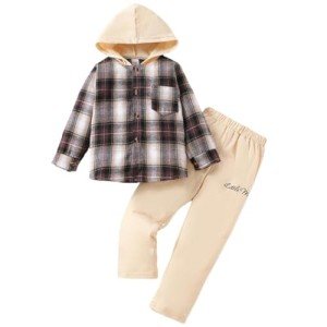 Plaid Long Sleeve Hoodie and Pants Set for Toddlers