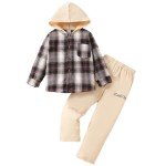 Plaid Long Sleeve Hoodie and Pants Set for Toddlers
