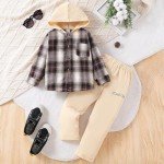 Plaid Long Sleeve Hoodie and Pants Set for Toddlers
