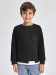 Boys Fleece Lined Crewneck Sweatshirt in Black
