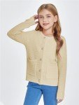 Girls' Button Down Cardigan Sweater in Apricot