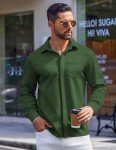 Men’s Long Sleeve Casual Button-Up Shirt - Dark Green