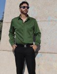 Men’s Long Sleeve Casual Button-Up Shirt - Dark Green