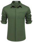 Men’s Long Sleeve Casual Button-Up Shirt - Dark Green