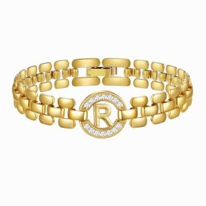 Initial Letter Bracelet for Women, Gold Plated