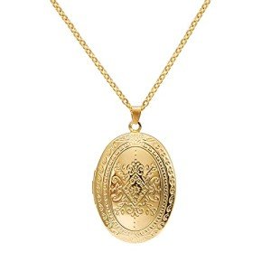 Vintage Flower Engraved Photo Locket Necklace