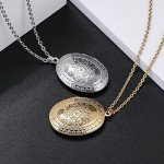Vintage Flower Engraved Photo Locket Necklace