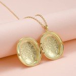 Vintage Flower Engraved Photo Locket Necklace