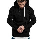 Pullover Hoodies for Men Solid Long Sleeve Drawstring Hooded Sweatshirt Trendy 2024 Fall Winter Hoodies with Pockets Men Hoodies,Black,L