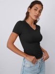 Trendy Women’s Basic V-Neck Crop Tee - Black