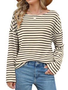 Striped Long Sleeve Boatneck Tunic for Women