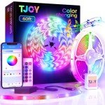 TJOY 60ft Bluetooth LED Strip Lights, Music Sync LED Lights Strip,RGB Color Changing LED Lights with Remote,Smart Phone APP Control,LED Lights for Bedroom,Ceiling,Room DIY(APP+Remote +Mic/60ftx1)