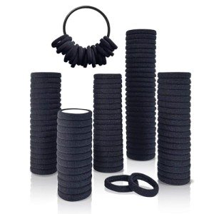 Black Cotton Hair Ties with Organizer Ring (100)