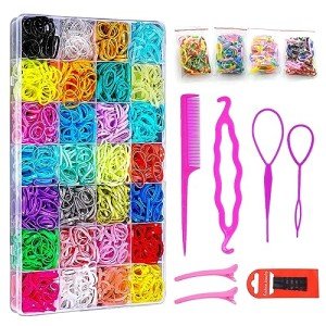 2100 Colorful Hair Ties with Organizer Box