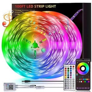 100ft Led Lights For Bedroom (2 Rolls of 50ft), Led Strip Lights Music Sync Corlor Changing, Led Light Strip With Remote & App Control Rgb Strip, Led Lights For Room Dorm Home Classroom Ceiling Decor
