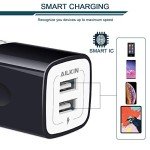 Travel USB Wall Charger, AILKIN 2.4A/2Pack Dual Foldable USB Plug, Dual Port Small Charger Cube USB Box Charger Base Power Outlet Block for Smart Cell Phone XR XS XS MAX Fast Charging Box-Black