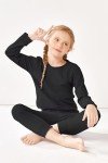 Girls Cotton Thermal Underwear Set - Black