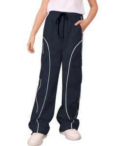 Girls Y2K Dark Blue Baggy Parachute Pants