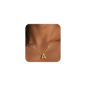 Gold Initial Bubble Letter Necklace for Women