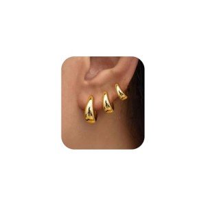 Trendy Gold Hoop Earrings for Women - 3 Pairs