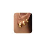 Trendy Gold Hoop Earrings for Women - 3 Pairs