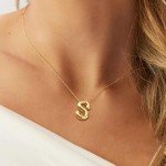 Gold Initial Bubble Letter Necklace for Women