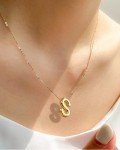 Gold Initial Bubble Letter Necklace for Women