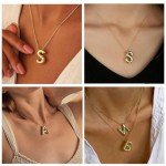 Gold Initial Bubble Letter Necklace for Women